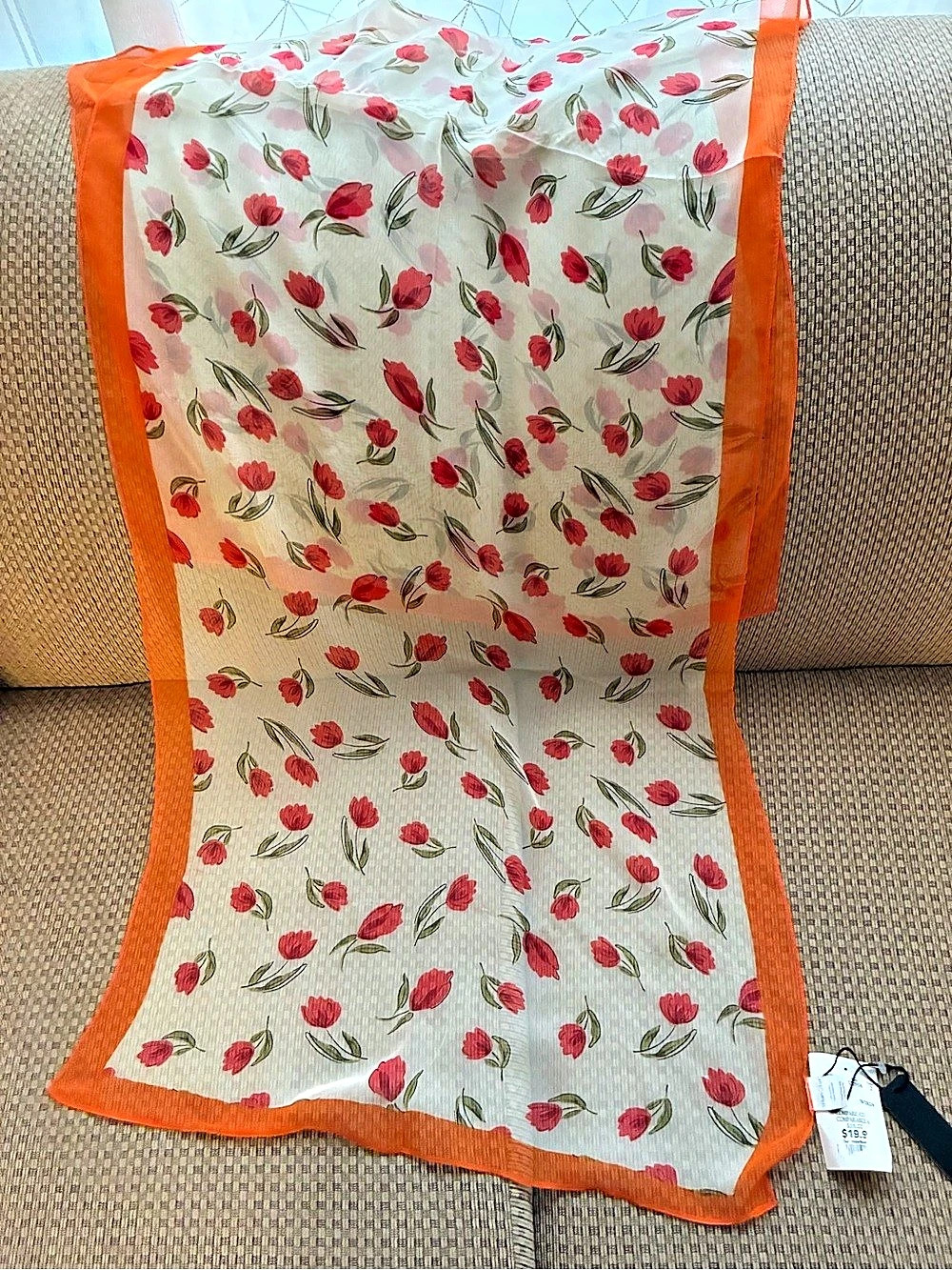 Urban Lux Floral Scarf White & Orange